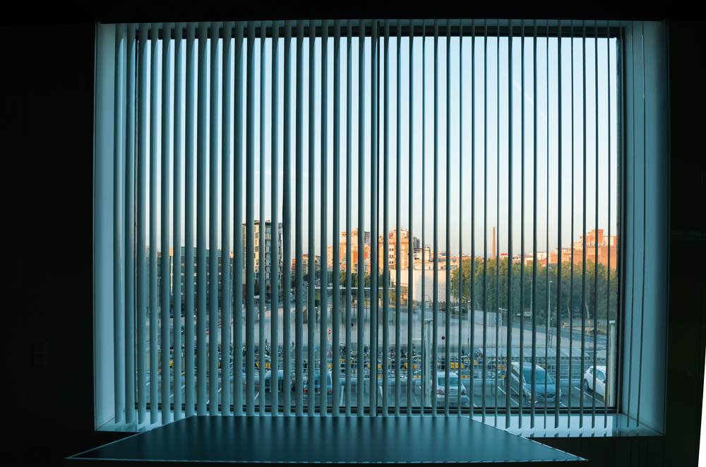 vertical blinds overlooking town